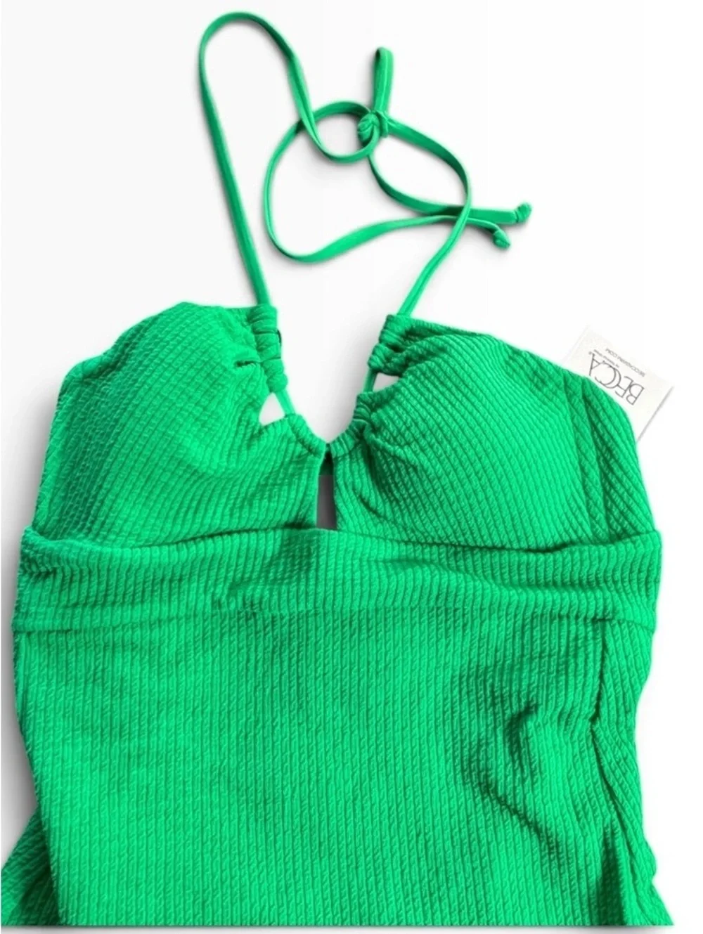 Becca Kelly green cut out ribbed halter tie one piece swimsuit NWT